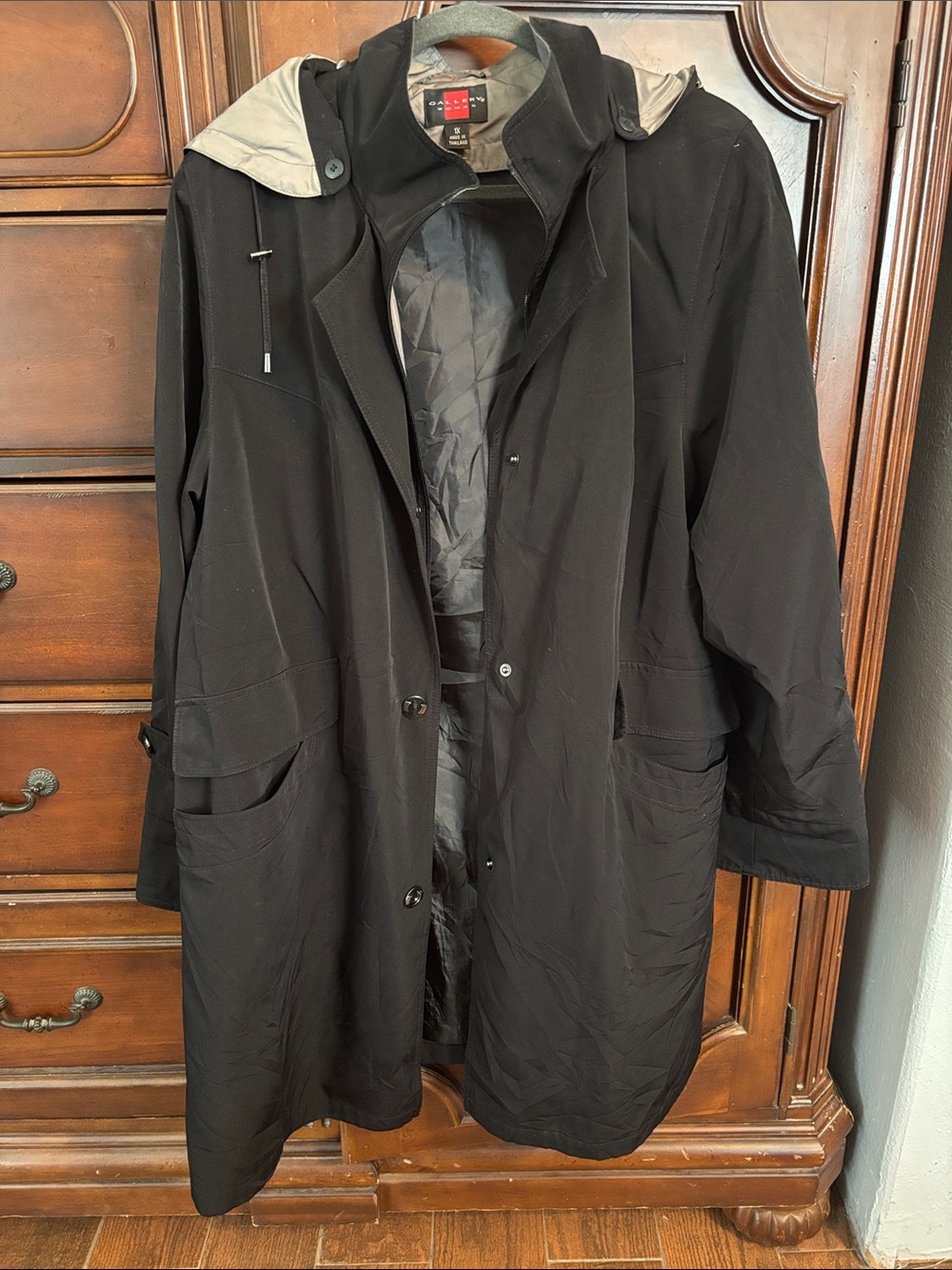 Women's Black Hooded Trench Coat with Removable Hood